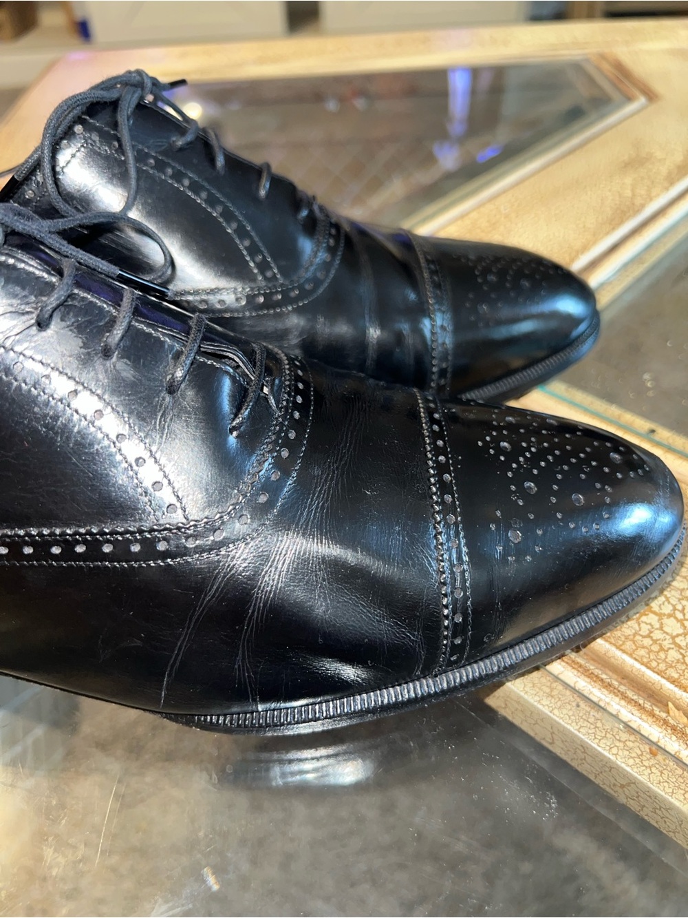 Salvatore Ferragamo Black Leather Cap-Toe Oxford Brogue Men's Dress Shoes 10D - Picture 7 of 12